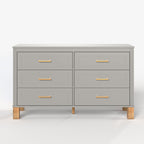 Gray 6-Drawer Double Dresser with Metal Handles and Solid Wood Legs - Elirian