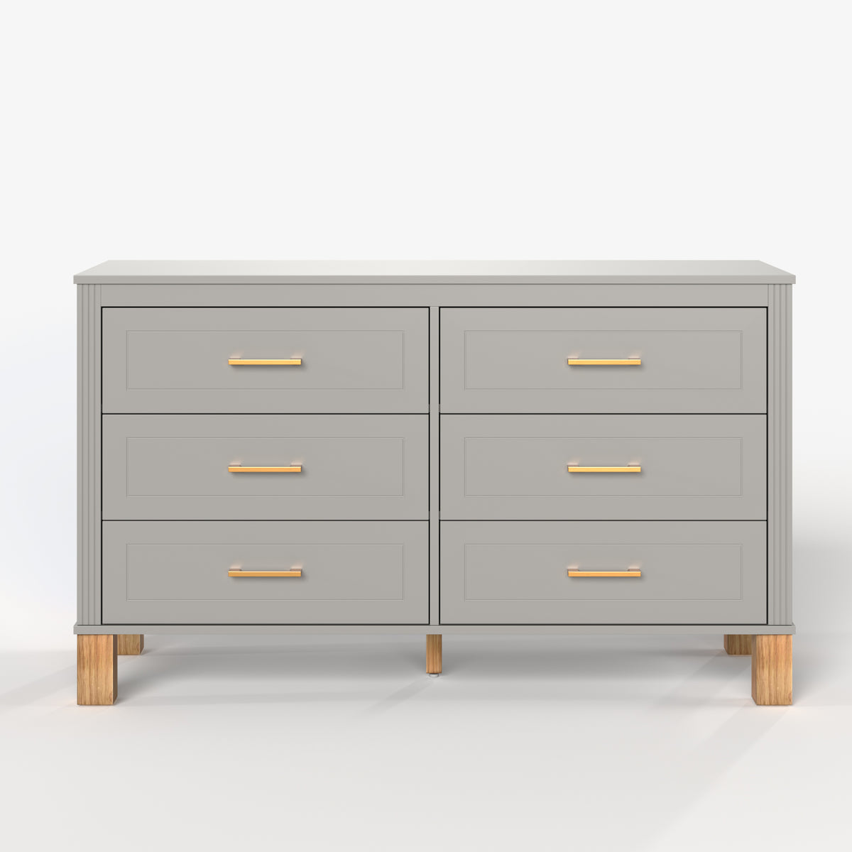 Gray 6-Drawer Double Dresser with Metal Handles and Solid Wood Legs - Elirian