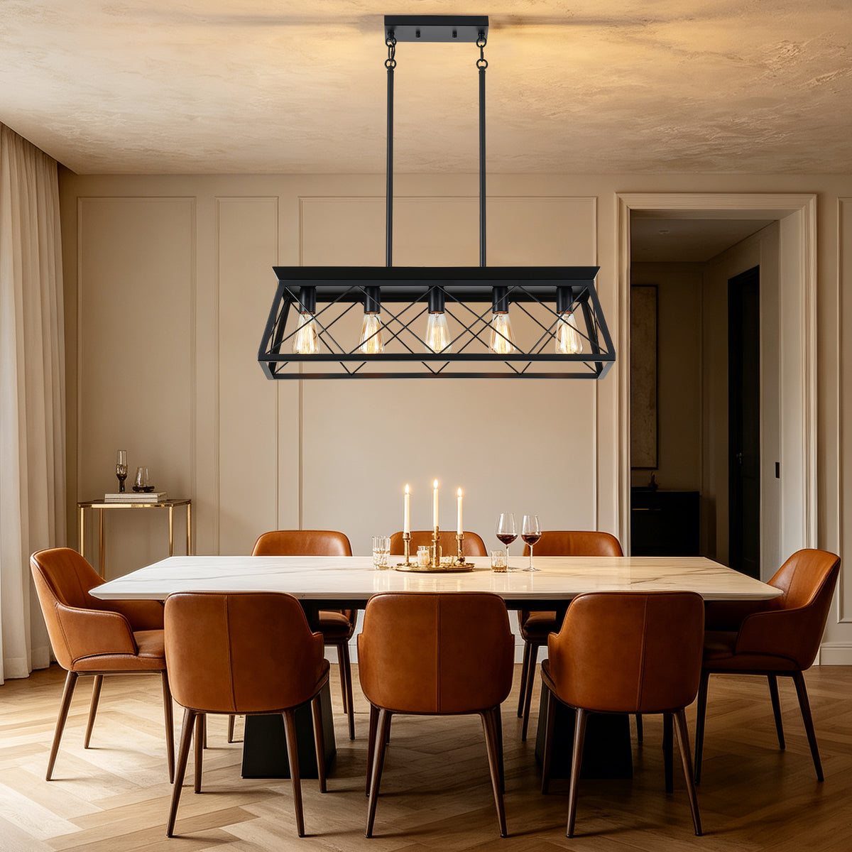 5-Light Black Farmhouse Chandelier with Adjustable Rods - Elirian