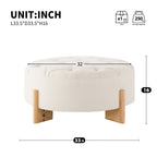 Round Tufted Chenille Ottoman with Solid Wood Legs, Beige - Elirian