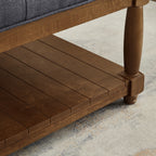 Tufted Linen Ottoman Coffee Table with Wood Shelf, Charcoal - Elirian