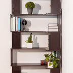 Freestanding Corner Bookshelf in Ox Blood Red with Open Display Shelves - Elirian