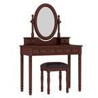 Vintage Walnut Vanity Desk Set with Adjustable Mirror & Velvet-Lined Drawers - Elirian