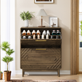 Walnut Mid-Century Shoe Cabinet with Flip-Top Drawers - Elirian