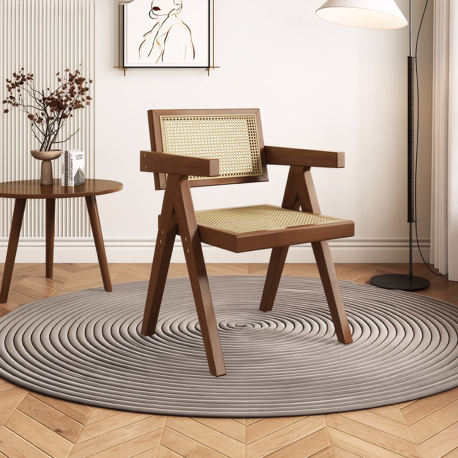 Mid-Century Rattan Accent Dining Chairs, Set of 2, Walnut - Elirian