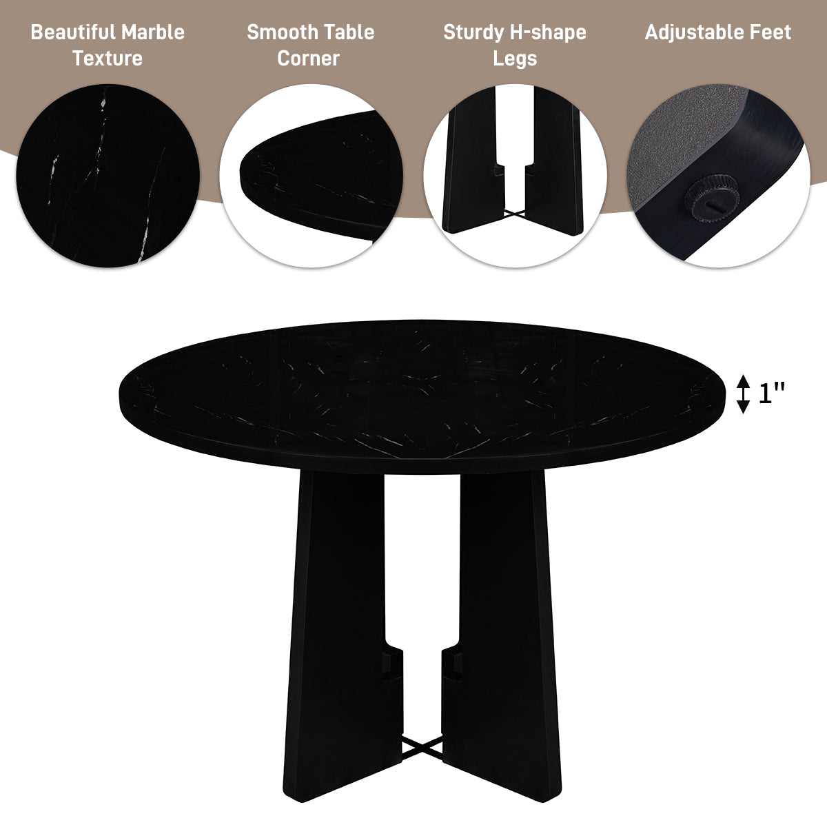 5-Piece Round Dining Set with Upholstered Chairs, 43-Inch Table - Elirian