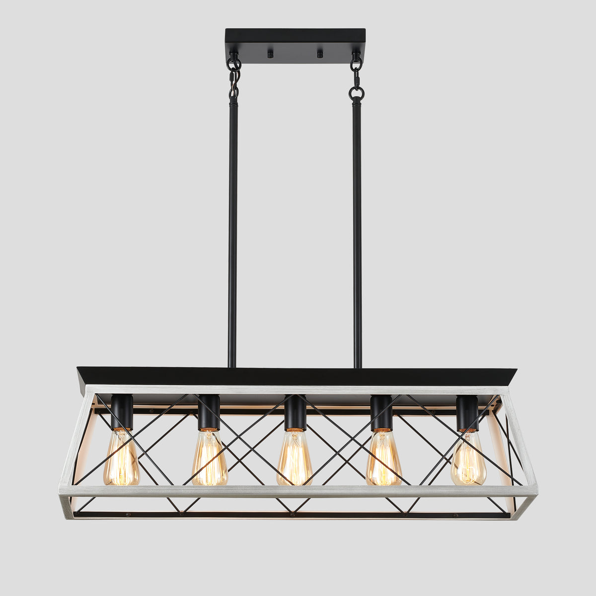 5-Light White Farmhouse Linear Chandelier for Dining Room and Kitchen Island - Elirian