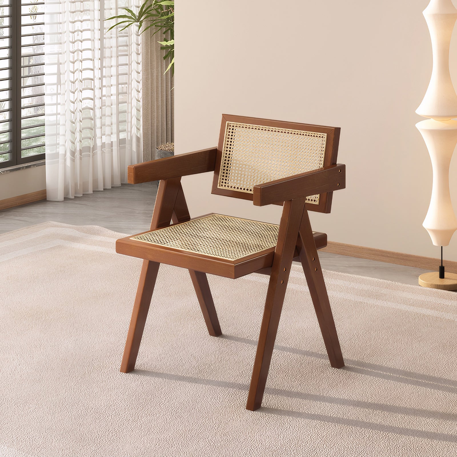 Mid-Century Rattan Accent Dining Chairs, Set of 2, Walnut - Elirian