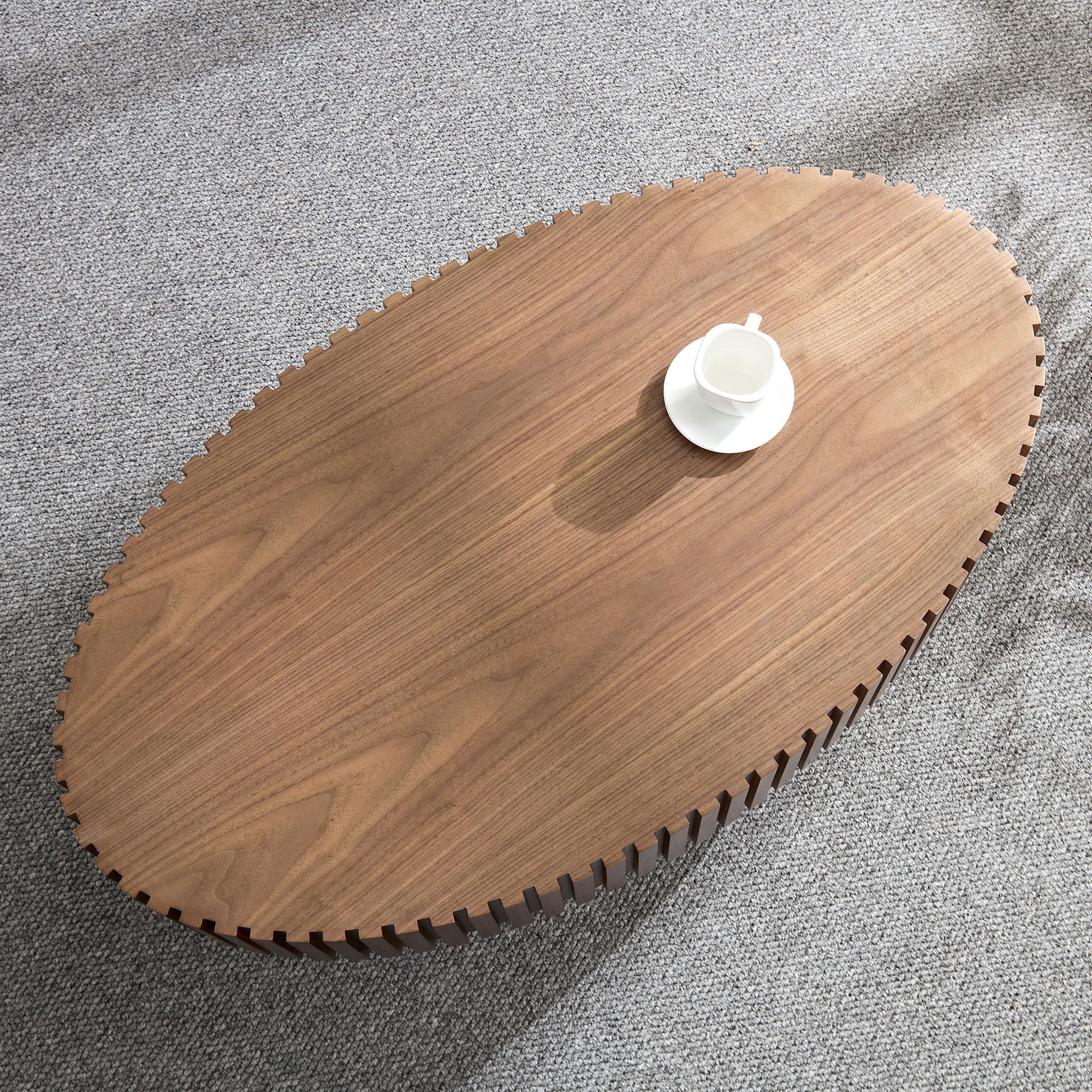 Handcrafted Oval Drum Coffee Table in Walnut - Elirian