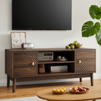 Mid-Century Walnut TV Stand with Grille Doors and Storage - Elirian