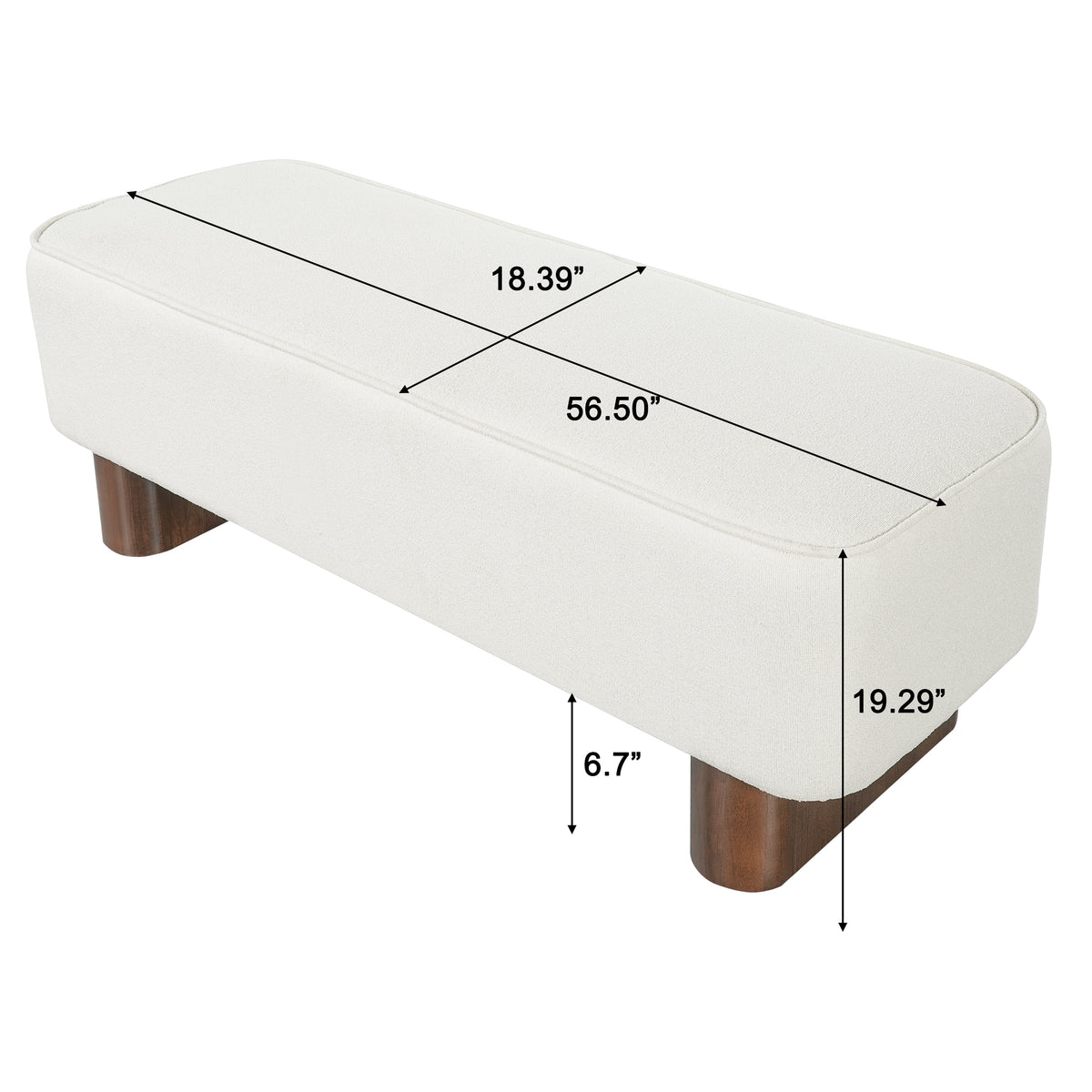 Padded Upholstered Ottoman Bench in Warm Beige with Rubberwood Legs - Elirian
