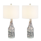 Grey Glass Table Lamp Set of 2 with Crystal Base and Linen Shade - Elirian