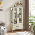 Antique White Lighted Curio Cabinet with Glass Doors and Adjustable Shelves - Elirian