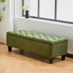 Green Bouclé Storage Ottoman Bench with Rubber Wood Legs - Elirian