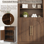 Walnut Arched Bookcase with Storage Cabinet and Open Display Shelves - Elirian