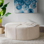 Cream Oval Tufted Cocktail Ottoman, 48" - Elirian