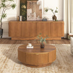 Fluted Coffee Table & TV Console Set in Warm Brown - Elirian