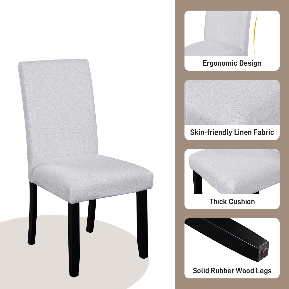 5-Piece Round Dining Set with Upholstered Chairs, 43-Inch Table - Elirian