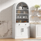 Arched White Bookshelf with Storage Cabinet and Adjustable Shelves - Elirian