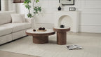 Sintered Stone Round Coffee Table with Walnut Pedestal Base