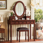 Vintage Walnut Vanity Desk Set with Adjustable Mirror & Velvet-Lined Drawers - Elirian