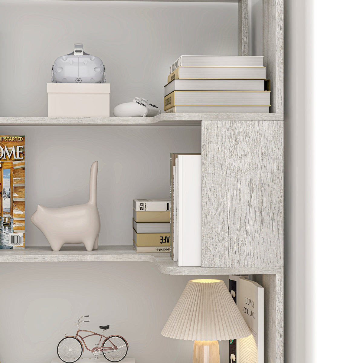Light Gray Freestanding Corner Bookshelf with Anti-Tip Safety Design - Elirian