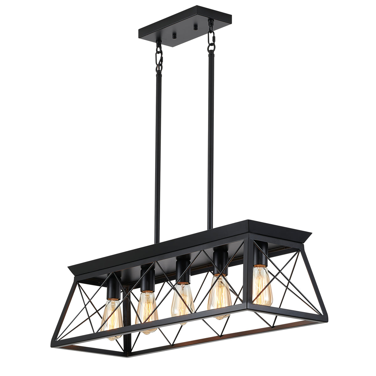 5-Light Black Farmhouse Chandelier with Adjustable Rods - Elirian