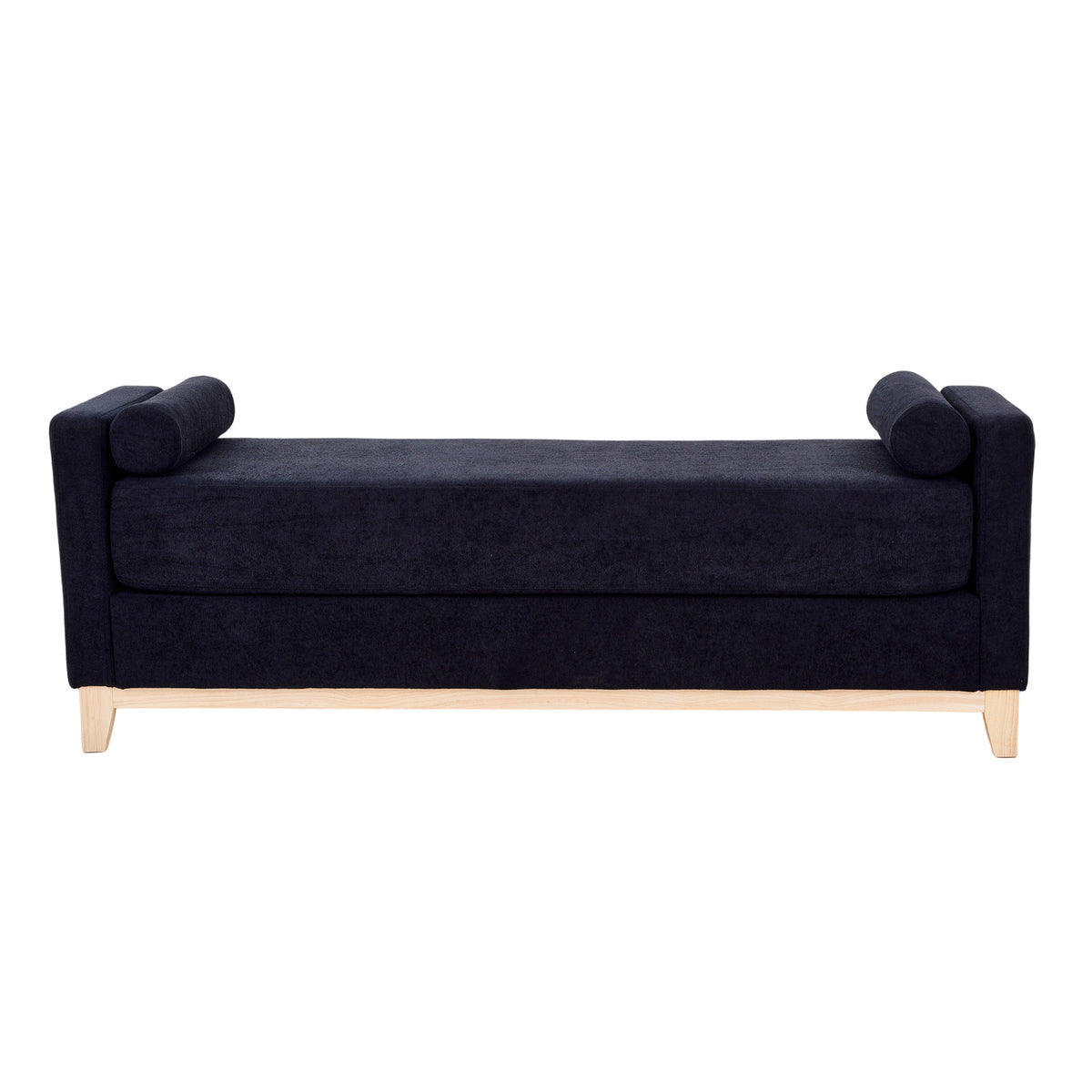 Sherpa Fleece Upholstered Bench with Bolster Pillows, Black - Elirian
