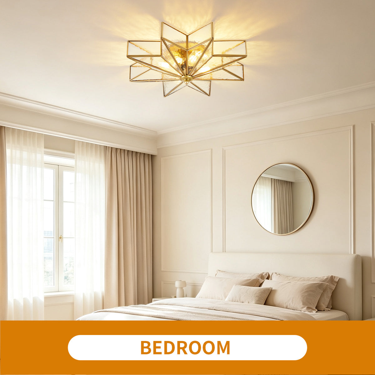 Brass Moravian Star Flush Mount Ceiling Light with Clear Glass - Elirian