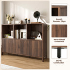Walnut Fluted 3-Door Storage Cabinet with Open Display Shelves - Elirian