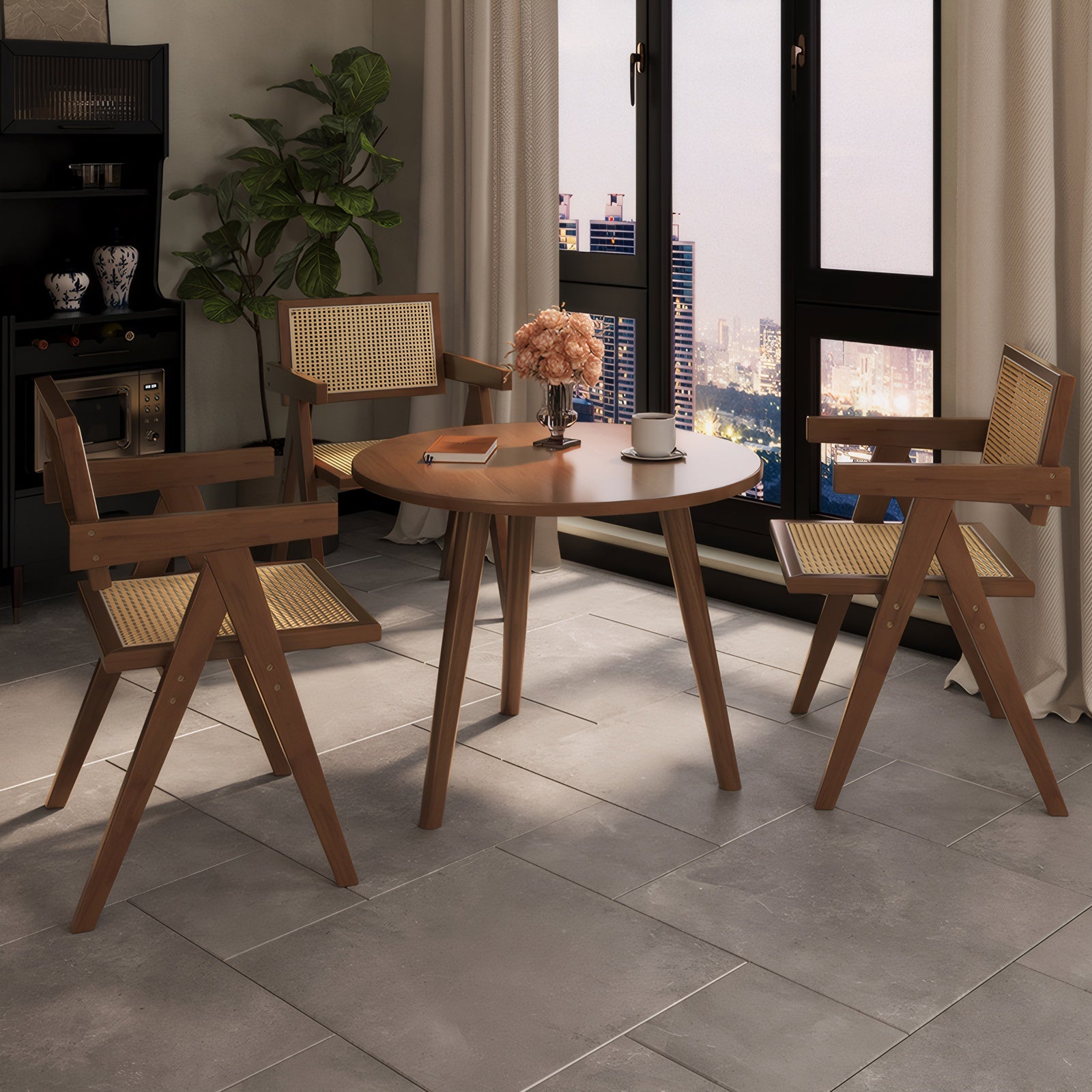 Mid-Century Rattan Accent Dining Chairs, Set of 2, Walnut - Elirian