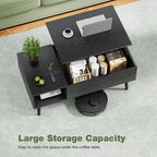 Black Lift Top Coffee Table with Hidden Storage - Elirian