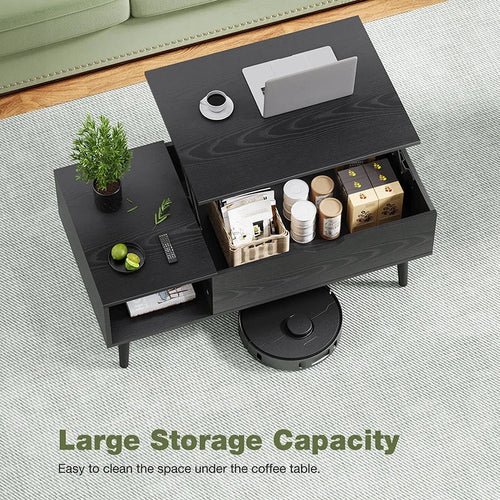 Black Lift Top Coffee Table with Hidden Storage - Elirian