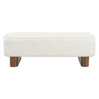Padded Upholstered Ottoman Bench in Warm Beige with Rubberwood Legs - Elirian