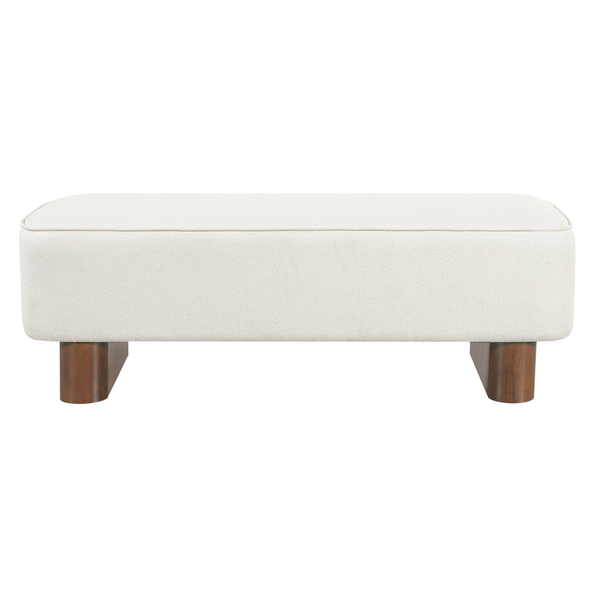Padded Upholstered Ottoman Bench in Warm Beige with Rubberwood Legs - Elirian