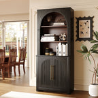 Black Arched Bookcase with Storage Cabinet and Open Display Shelves - Elirian