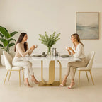 Rectangle Sintered Stone Dining Table with Gold U-Shaped Pedestal Base