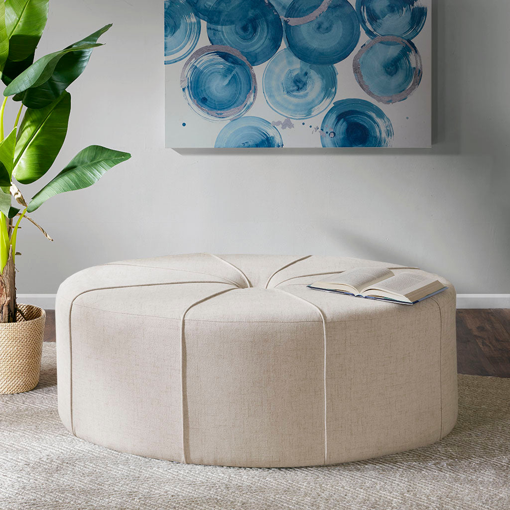 Cream Oval Tufted Cocktail Ottoman, 48" - Elirian