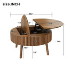 Walnut Round Lift-Top Coffee Table with Fluted Base - Elirian