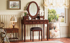 Vintage Walnut Vanity Desk Set with Adjustable Mirror & Velvet-Lined Drawers - Elirian