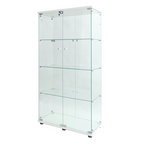White tempered glass display cabinet with LED lighting and lockable doors - Elirian