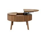Walnut Round Lift-Top Coffee Table with Fluted Base - Elirian