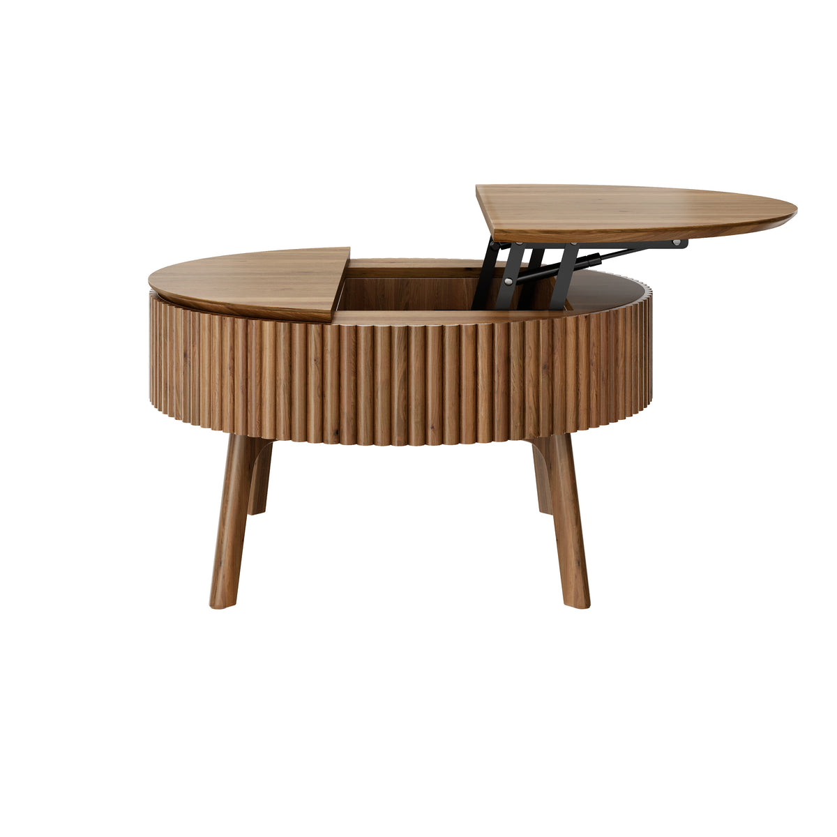 Walnut Round Lift-Top Coffee Table with Fluted Base - Elirian