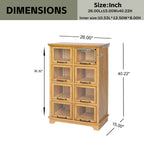 Natural Wood 8-Door Glass-Front Display Storage Cabinet - Elirian