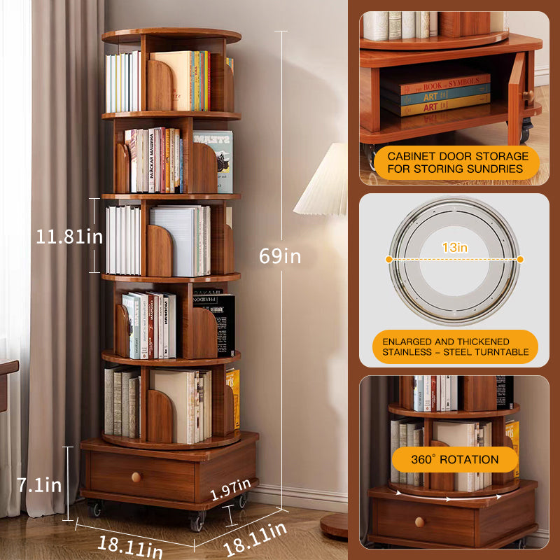 Rotating Corner Bookshelf, 6-Tier Walnut Brown Spinning Bookcase - Elirian