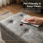 Velvet Storage Ottoman Bench with Built-in Tray, Grey - Elirian