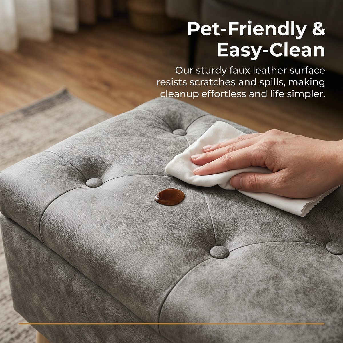 Velvet Storage Ottoman Bench with Built-in Tray, Grey - Elirian