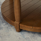 Round Tufted Linen Storage Ottoman Coffee Table, Ivory - Elirian
