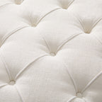 Round Tufted Chenille Ottoman with Solid Wood Legs, Beige - Elirian