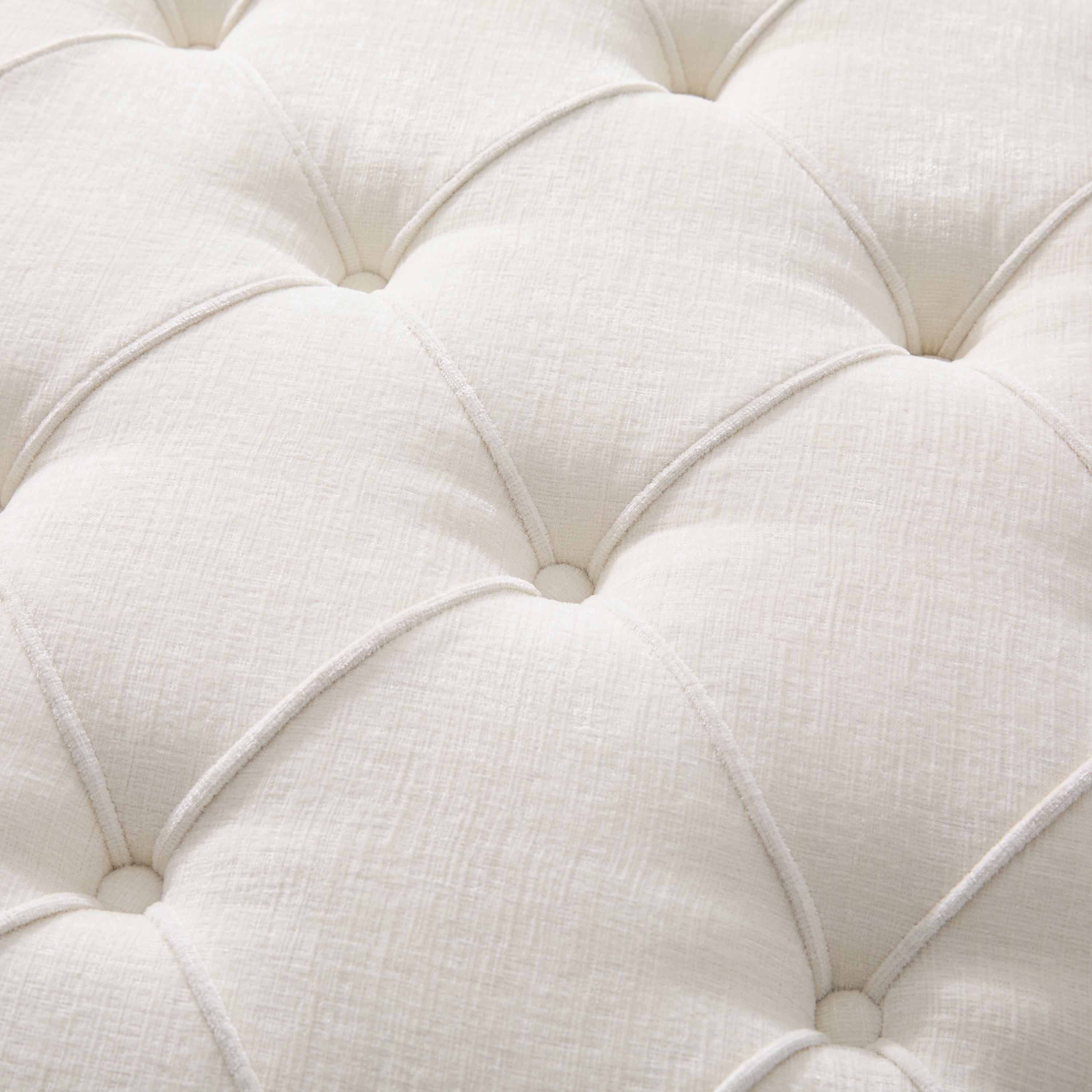 Round Tufted Chenille Ottoman with Solid Wood Legs, Beige - Elirian